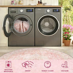 Latte&Fog Vintage 4ft Pink Round Area Rug, Floral Cute Low Pile Non Slip Indoor - Image 8