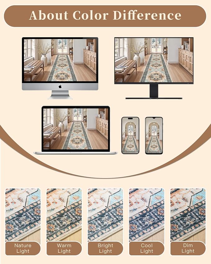 Madane Runner Rug 2x8, Washable Hallway Runner Rugs, Non-Slip Low-Pile Soft - Image 9