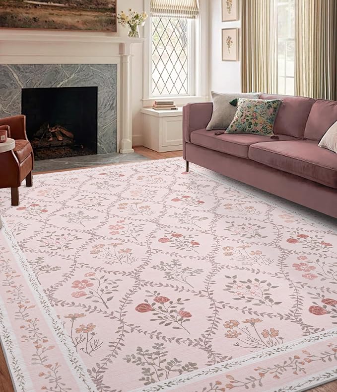YIHOUSE Pink 6x9 Area Rug for Bedroom Girls, Floral Washable Rugs for Living by YIHOUSE