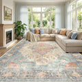 RELEANY Area Rugs Large 9'x12' Washable Non-Slip, Floral Vintage Distress by RELEANY