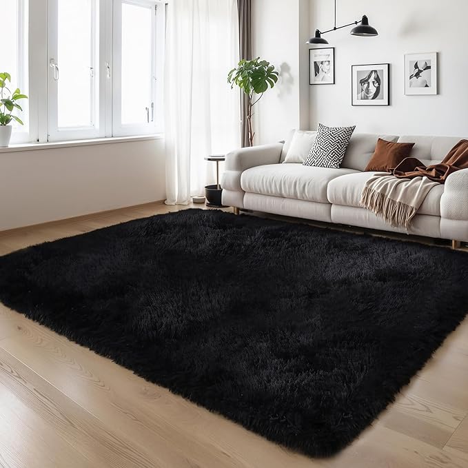 KCHOWUA Black Fluffy Rug 4x6 - Image 6