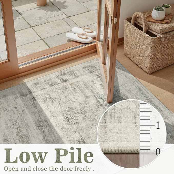 DCX 5x7 Vintage Rug, Machine Washable Stain Resistant Distressed Beige Rug - Image 8