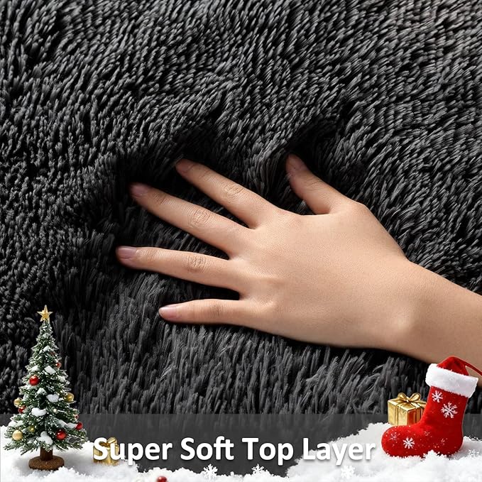 Ophanie 6x9 Black Rugs for Living Room, Large Fluffy Shag Fuzzy Plush Soft Area - Image 2