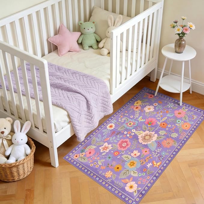 RELEANY Floral 2x4 Area Rugs Washable Print Boho Cute Carpet Non Slip Flower - Image 3