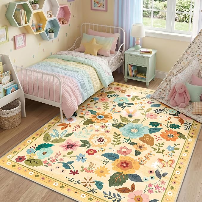 RELEANY Floral 5x7 Area Rugs Washable Print Boho Cute Carpet Non Slip Flower - Image 8