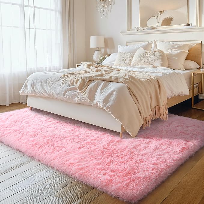 KICHOWUA Thick Area Rug 5x8 Pink Fluffy Fuzzy - Image 6