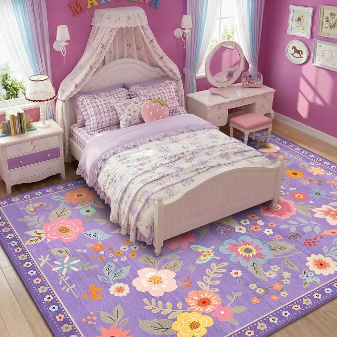 RELEANY Floral 8x10 Area Rugs Washable Print Boho Cute Carpet Non Slip Flower - Image 2