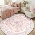 RELEANY Area Rugs Round 6ft Washable Non-Slip, Floral Vintage Distress - Image 3
