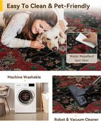 RELEANY Area Rugs Round 4ft Washable Non-Slip, Floral Vintage Distress - Image 4