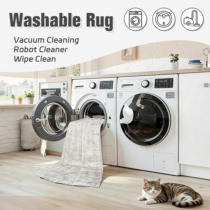 Area Rug 5x7 Living Room Rug Washable: No-Slip Abstract Soft Thin Large Light - Image 2