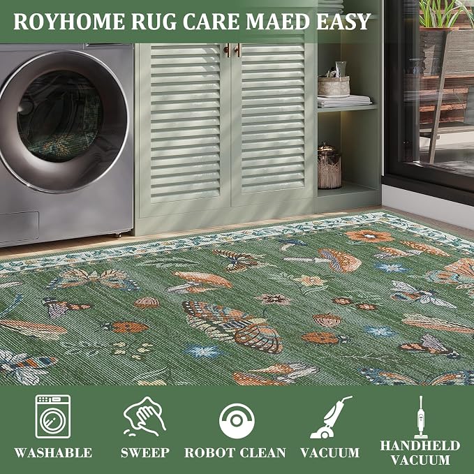 Mushroom Insect 4ft Round Rug Washable Non-Slip Soft Ultra-Thin Small Boho - Image 5