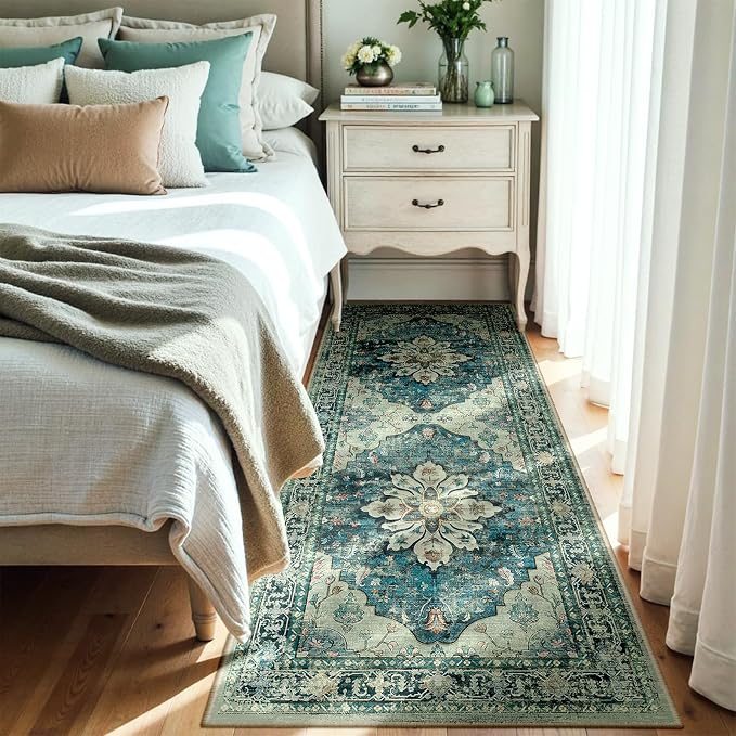 RELEANY Area Rugs Runner 3'x7' Washable Non-Slip, Floral Vintage Distress - Image 2