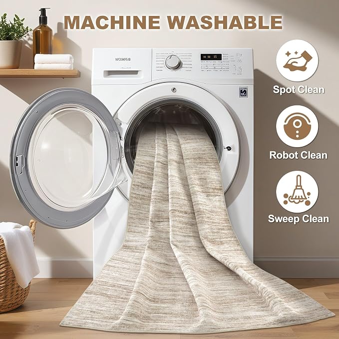 Nakagishi 9x12 Area Rugs Living Room: Washable Large Vintage Rug Neutral - Image 2