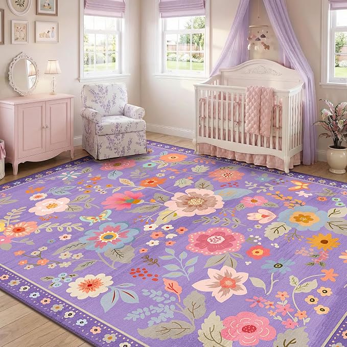 RELEANY Floral 8x10 Area Rugs Washable Print Boho Cute Carpet Non Slip Flower - Image 6