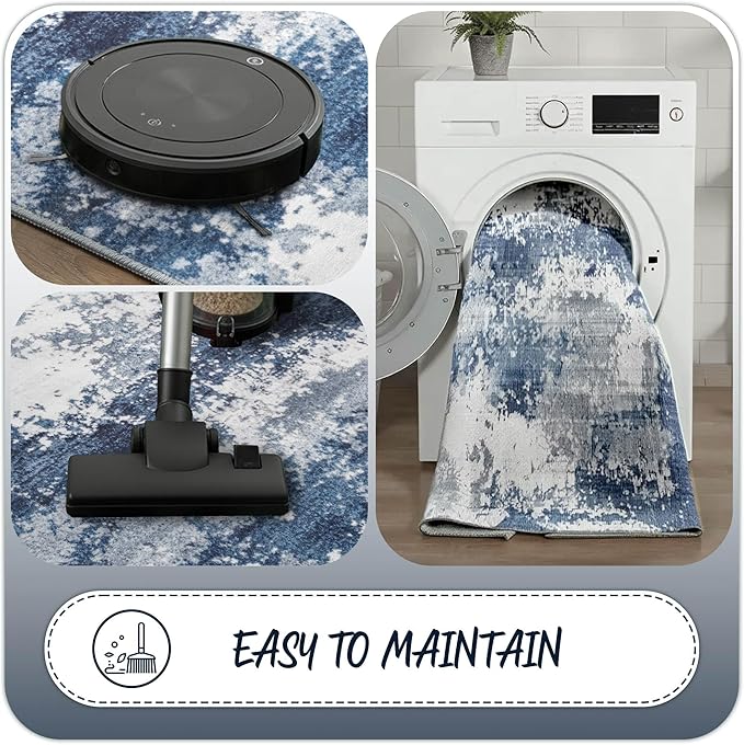 Blue Rug Runners for Hallways Kitchen 2.6x8 Non Slip Washable Entryway Runner - Image 5