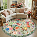 Round Area Rug for Living Room: 8 ft Floral Washable Circle Rug Soft Boho by PLHXFRSoftAreaRugs