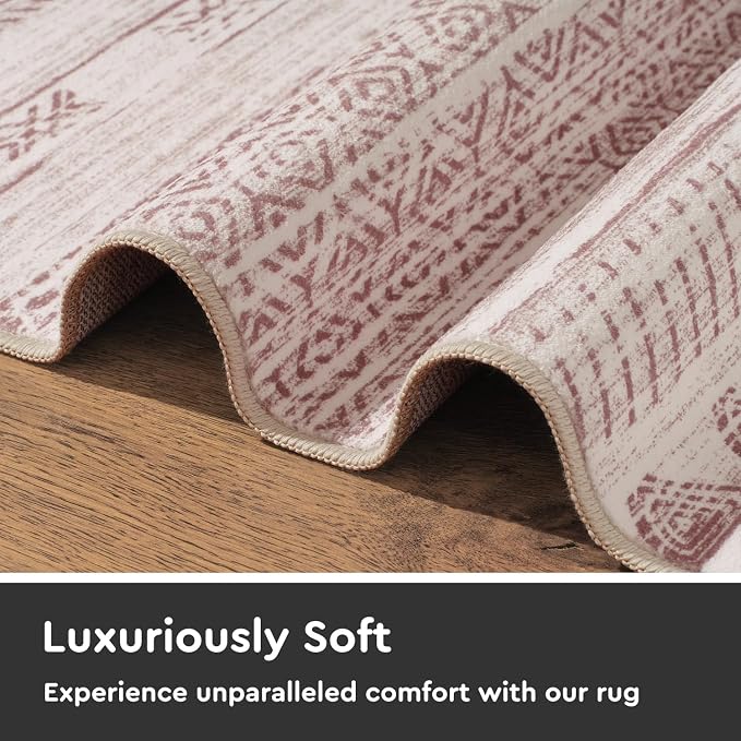 2x6 Pink Runner Rug Machine Washable Non Slip Area Rug Distressed Neutral - Image 5