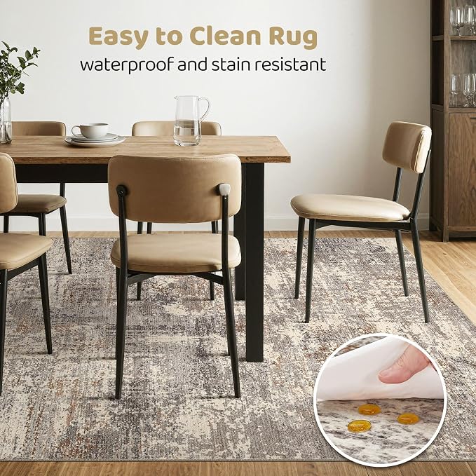 8x10 Area Rugs Living Room: Washable Large Abstract Neutral Modern Soft Rug - Image 6