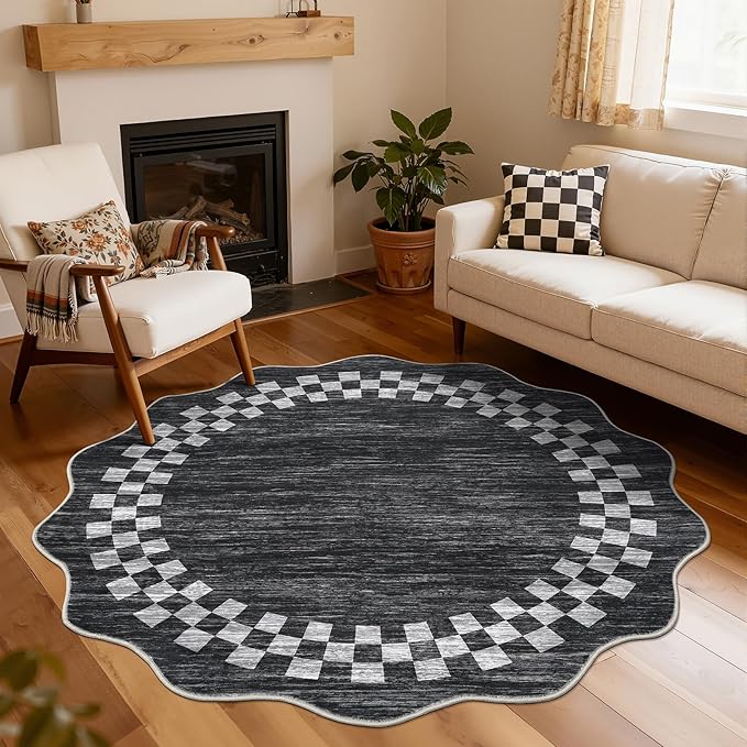 GarveeHome Scalloped Round Rug 4ft Modern Solid Color Circle Rugs Non Slip Low - Image 8