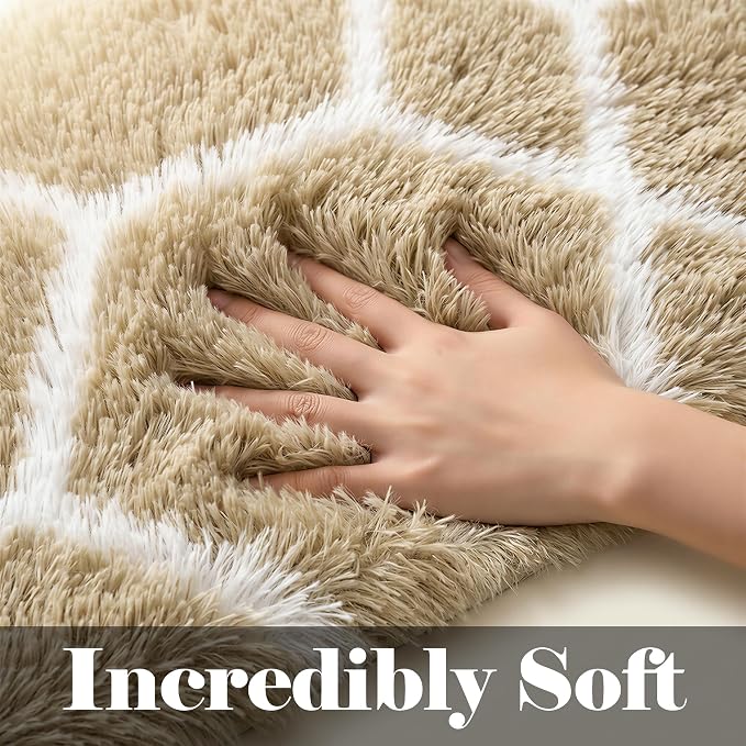 ONASAR Large Area Rugs for Living Room, Fluffy 7x10 Beige and White Thick Floor - Image 3