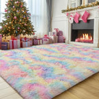 WISH TREE 8x10 Fluffy Rainbow Rug by WISHTREE