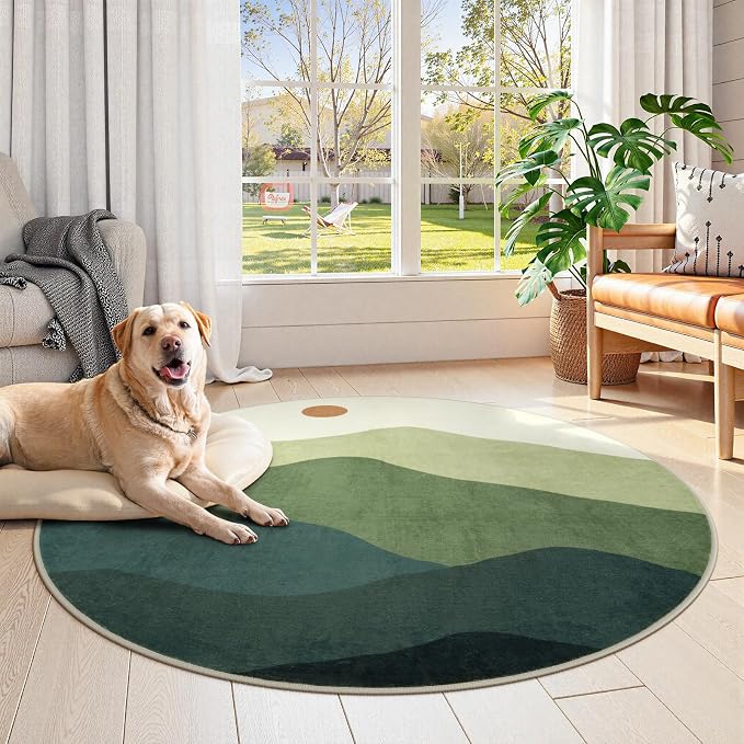 4ft Abstract Round Rug, Soft Washable Non-Slip Mountain Circle Classroom Rug - Image 2