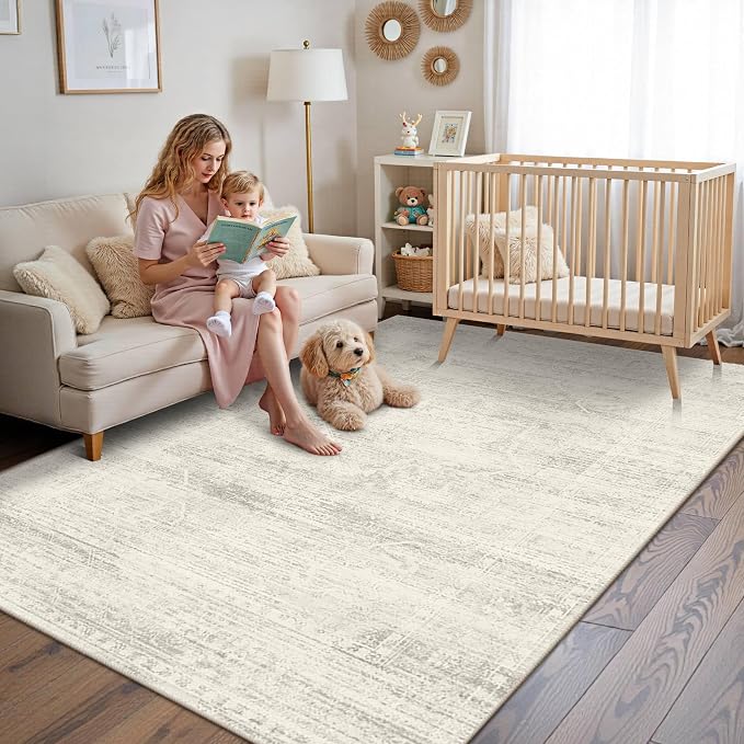 Latte&Fog Vintage 5x7 Washable Area Rugs, Ivory Rug - Image 5