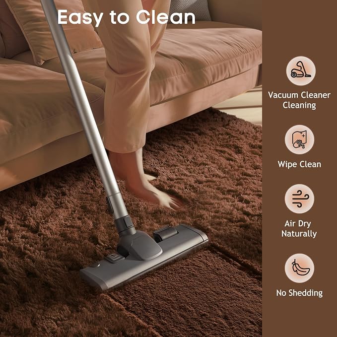 Ophanie Small Rug Washable Non Slip Throw Bedside Area Rugs, Fluffy Soft Brown - Image 6