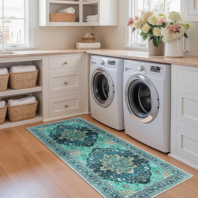 RELEANY Area Rugs Runner 2'x5' Washable Non-Slip, Floral Vintage Distress - Image 2