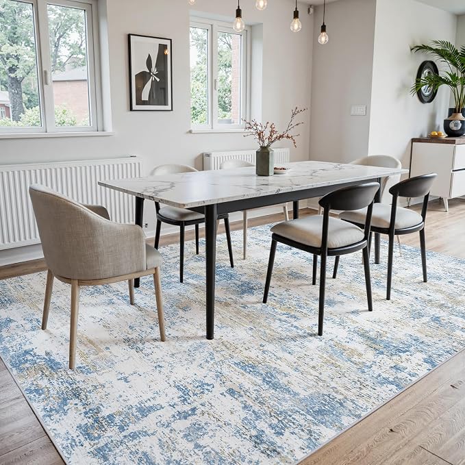 Area Rug 10x14 Living Room Rug Washable: No-Slip Abstract Soft Thin Large Blue - Image 5