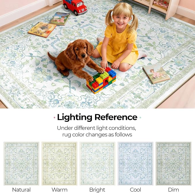 CAPALOCA Machine Washable Rugs Nursery Rug Sq4ft Cute Girl Non Slip Low Pile - Image 8