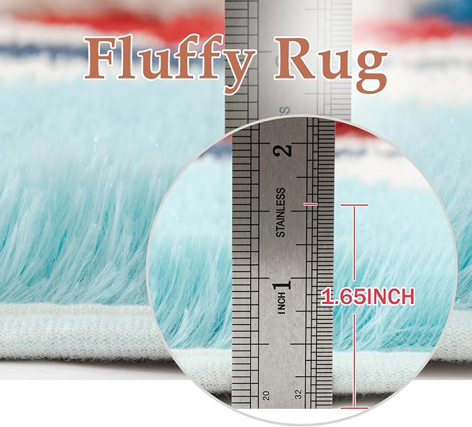 PureCozy Checkered Rug 5x8 Fluffy Shag Living Room Colorful Area Rug Modern - Image 6