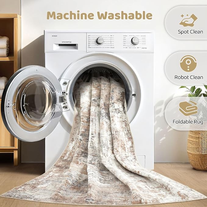 LOONGRUG 7x9 Area Rug Living Room: Machine Washable Large Abstract Soft Rugs - Image 2