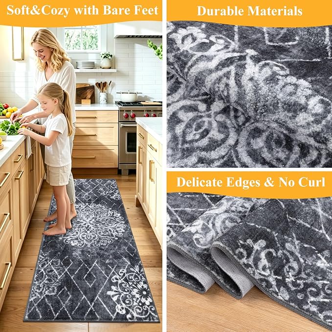 HEBE Washable Hallway Runner Rug 2'x 5' Non Slip Kitchen Rugs Runner, Low Pile - Image 5
