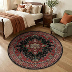 RELEANY Area Rugs Round 4ft Washable Non-Slip, Floral Vintage Distress by RELEANY