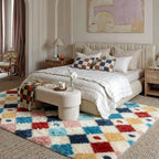 PureCozy Checkered Rug 5x8 Fluffy Shag Living Room Colorful Area Rug Modern - Image 2