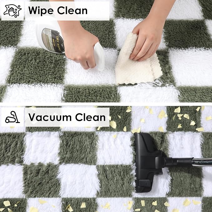 KICMOR Area Rugs for Bedroom Living Room, 4x6 Soft Fluffy Olive Green and White - Image 4