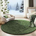 Ophanie Round Rug 5Ft Grey Green Circle Area Rug, Fluffy Fuzzy Bedroom Carpet - Image 5