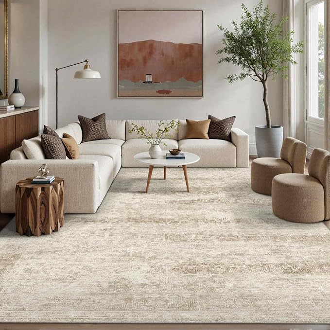 Latte&Fog 8x10 Area Rugs for Living Room, Large Vintage Beige Washable Rug by LatteFog