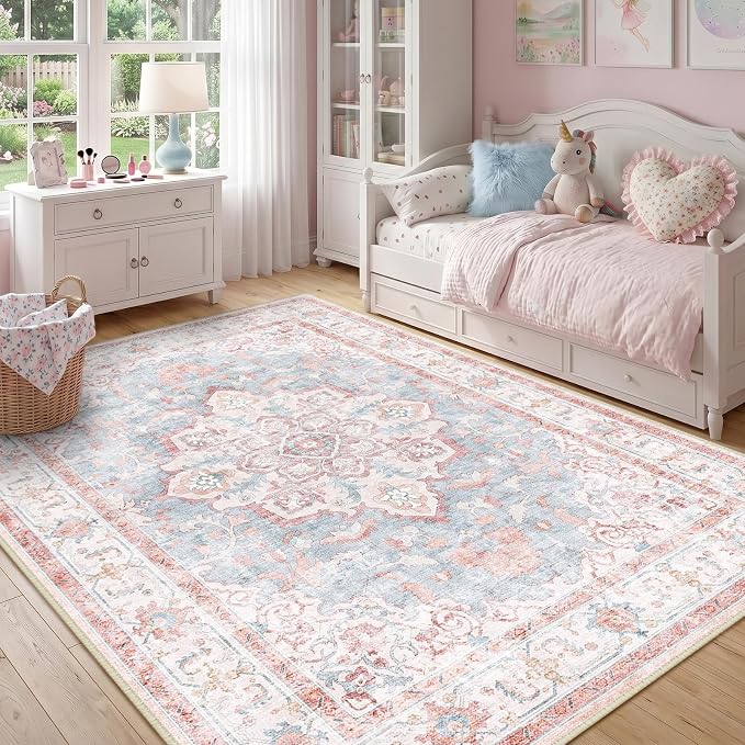 CAPALOCA Machine Washable Rugs Nursery Rug 7x9 Cute Girl Non Slip Low Pile - Image 2