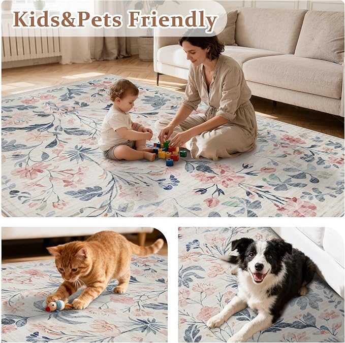 5x7 Area Rugs Washable Rug: Boho Living Room Rug Soft Non-Slip Low Pile Carpet - Image 6