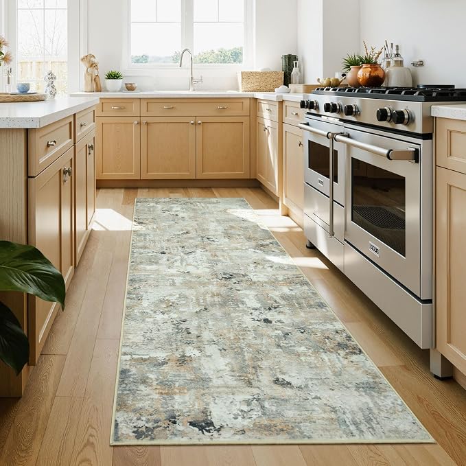 2x6 Hallway Runner Rug Non-Slip Washable, Abstract Soft Kitchen Runner Rugs - Image 2