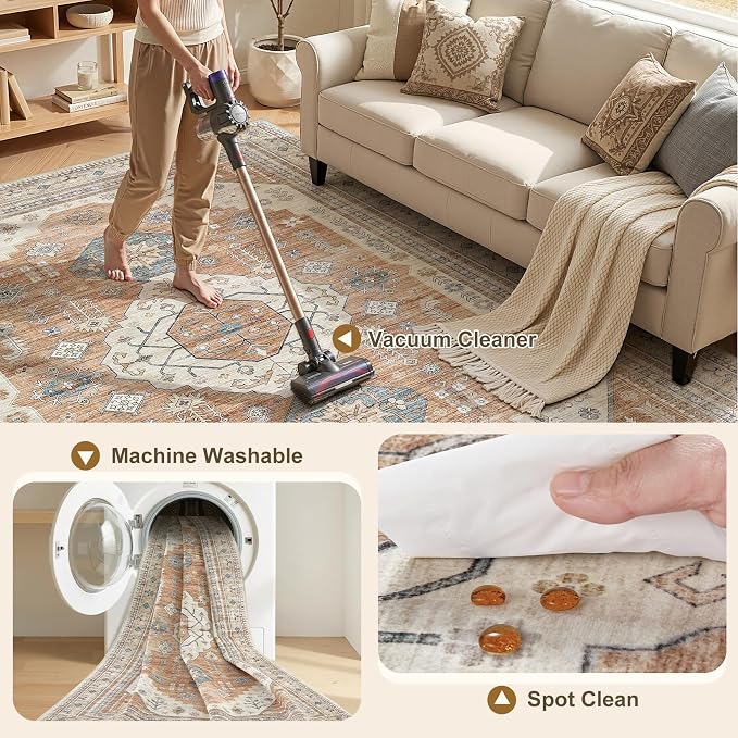 8x10 Washable Area Rug, Large Rugs - Image 3