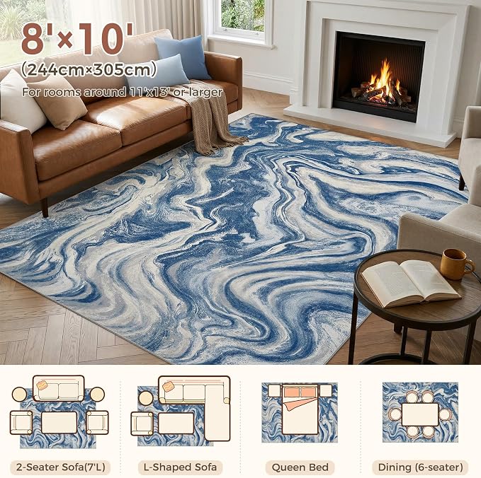 DMOYEST 8x10 Area Rug for Living Room:Washable Modern Neutral Abstract Rug - Image 3
