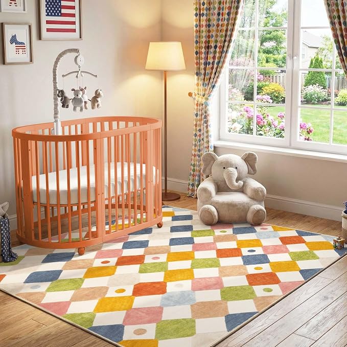 jinchan Macy Area Rug for Kids Room 6'x6' Square Rug Modern Colorful Nursery - Image 4