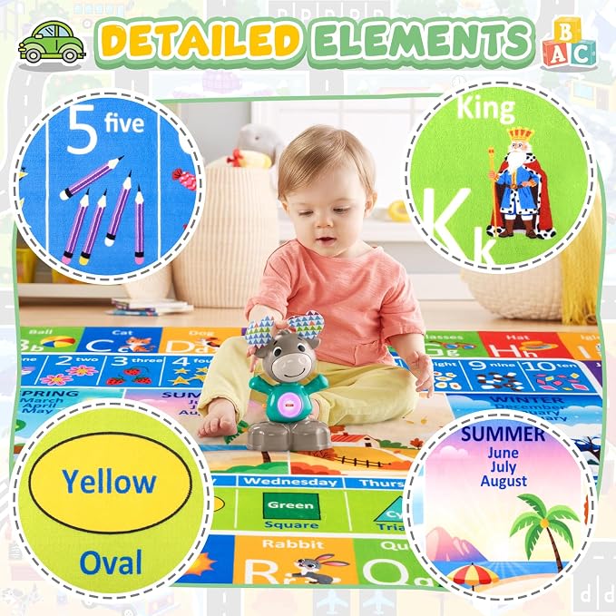 Kids Rug for Playroom, Educational Learning Play Mat, Soft Non-Slip Machine - Image 2