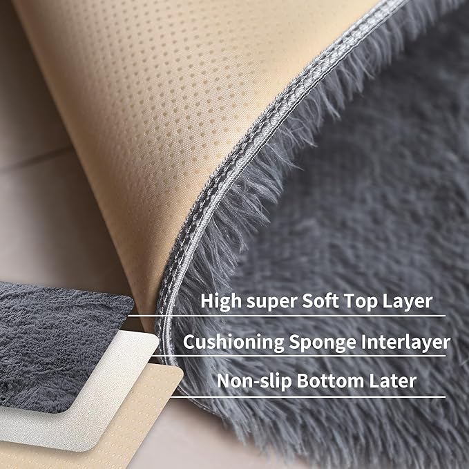 KICHOWUA 6x9 Grey Fluffy Shag Rug - Image 4