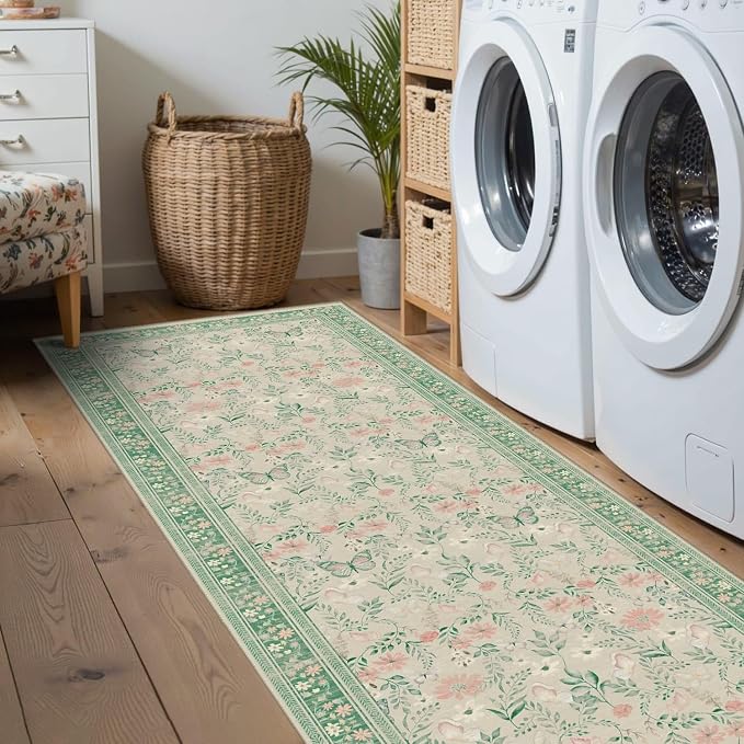 Rugxara 2x6 Floral Runner Rug, Washable Runners - Image 3
