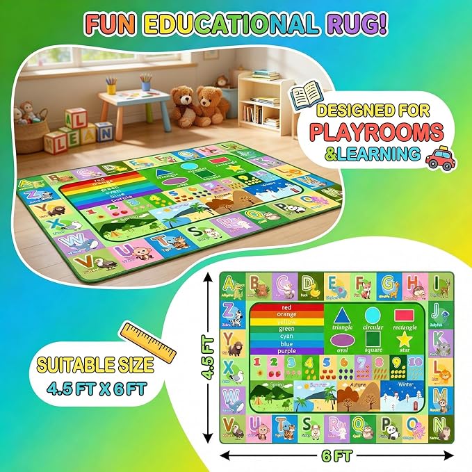 ABC Rugs for Kids Playroom Classroom, 4.5x6 Ft Educational Alphabet Rug - Image 3