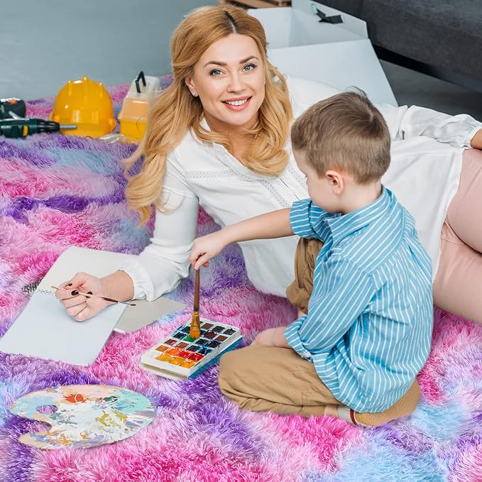 AROGAN Soft Rainbow Area Rugs for Girls Room 6x9 Feet, Fluffy Girls Bedroom Rugs - Image 7